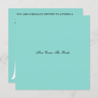 Here Comes The Bride Teal Blue Bridal Shower Party Invitations