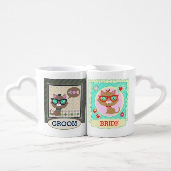Hipster Cat Couple Bride & Groom Mugs