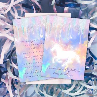 Holographic Drips Unicorn Party Baby Shower Invitations