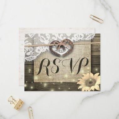 Horseshoe Sunflower Wood Wedding RSVP Kindly Reply Invitation PostInvitations