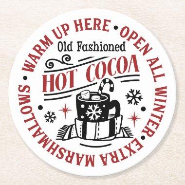 Hot Chocolate Warm Up Here Party Station Round Paper Coaster