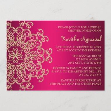 Hot Pink and Gold Indian Inspired Bridal Shower Invitations