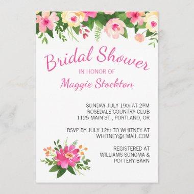 Hot Pink and Green Flowers Bridal Shower Invitations
