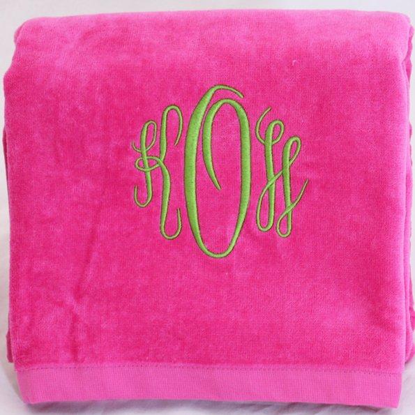 Hot Pink Beach Towel with Lime Green Monogram