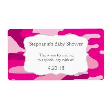 Hot Pink Camouflage Camo Water Bottle Favor Label