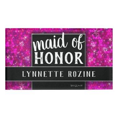 Hot Pink Glitter Black and White Maid of Honor Name Tag