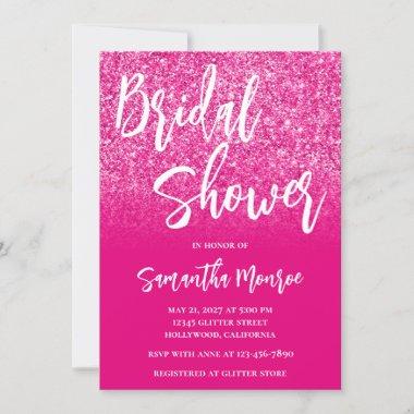Hot Pink Glitter Gradient Bridal Shower Invitations