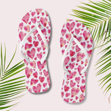Hot Pink Love Heart pattern Flip Flops