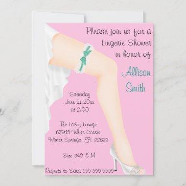 Hot Teal & White Lace Lingerie Bridal Shower Invitations