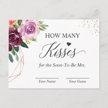 How Many Kisses Purple Floral Bridal Shower Game PostInvitations