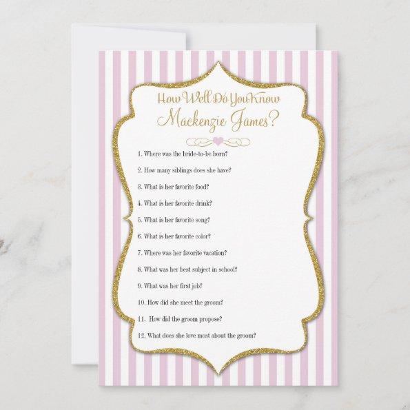 How Well Know The Bride Bridal Shower Game Pink