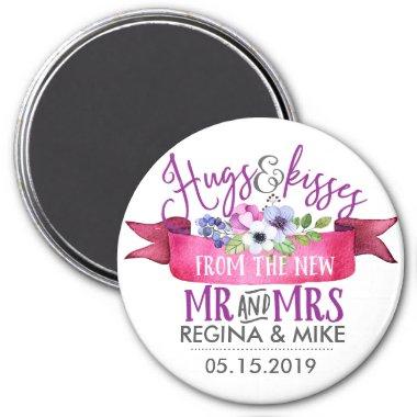 Hugs Kisses From New Mr Mrs Flower Ribbon Wedding Magnet