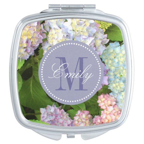 Hydrangea Flowers Monogram Personalized Compact Compact Mirror