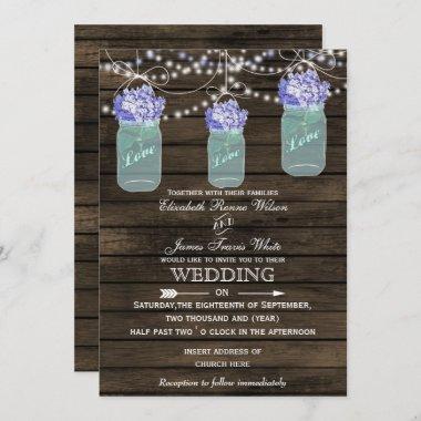 hydrangea Rustic mason jar wedding invitations