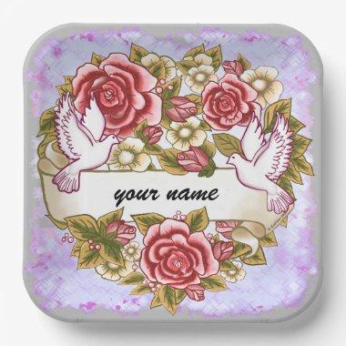 I Thee Wed custom name wedding paper plates