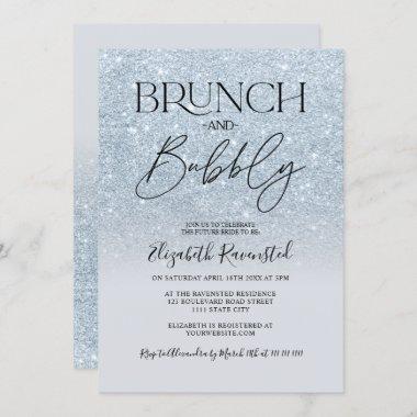 Ice blue glitter chic brunch bubbly bridal shower Invitations