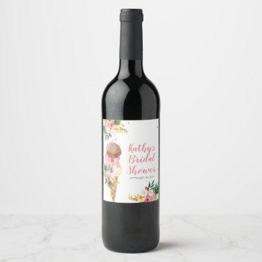 Ice Cream Summer Floral Bridal Shower Welcome Wine Label