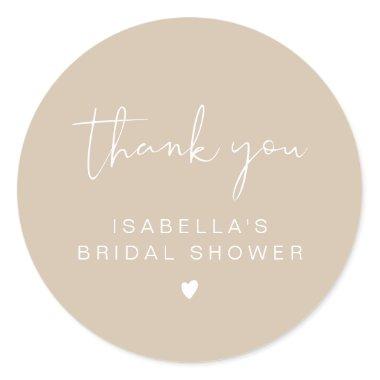 INDIE Boho Beige Bridal Shower Thank You Classic Round Sticker