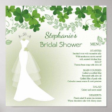 irish shamrock, gown, Bridal shower Menu Poster