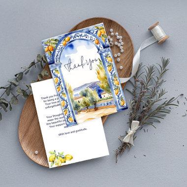 Italian Blue tiles arch lemons bridal shower Thank You Invitations