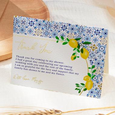 Italian blue tiles watercolor lemon bridal shower foil greeting Invitations