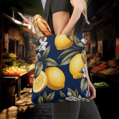 Italian Lemons on Navy Farmer's Market Tote Bag