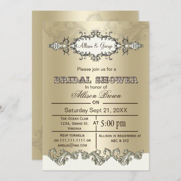 Ivory Gold Scroll Elegant bridal shower Invites