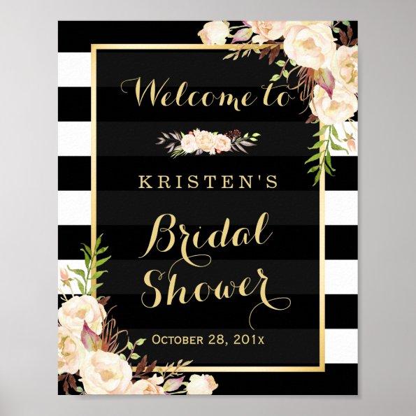 Ivory White Floral Stripes Bridal Shower Sign