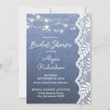 Jean Lace & String Lights Bridal Shower 2 Invitations