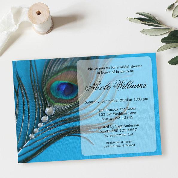Jewel Peacock Feather Bridal Shower Invitations