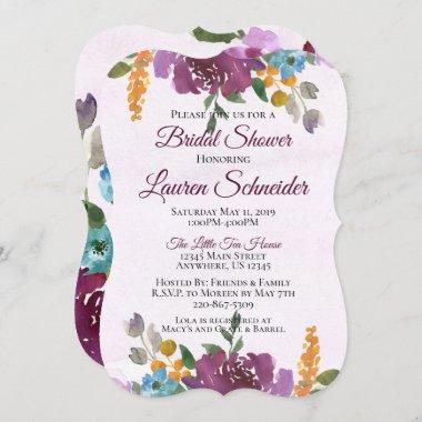 Jewel Tone Bridal Shower Invitations Watercolor
