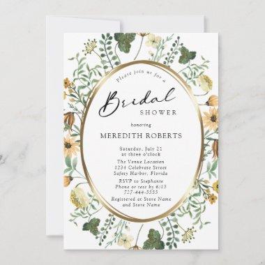 Joyful Sunny Wildflowers Calligraphy Bridal Shower Invitations