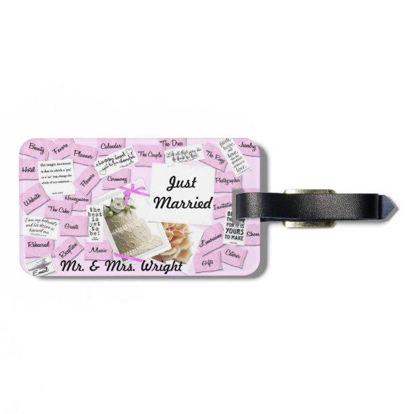 Just Married Pink Add Mr. & Mrs. Name Luggage Tag