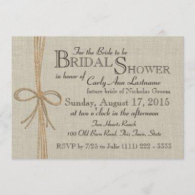 Jute Bow and Burlap Bridal Shower Invitations
