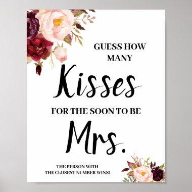 Kisses for Soon Mrs Marsala Shower Game Sign