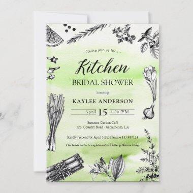 Kitchen Bridal Shower herbs spices green splashes Invitations