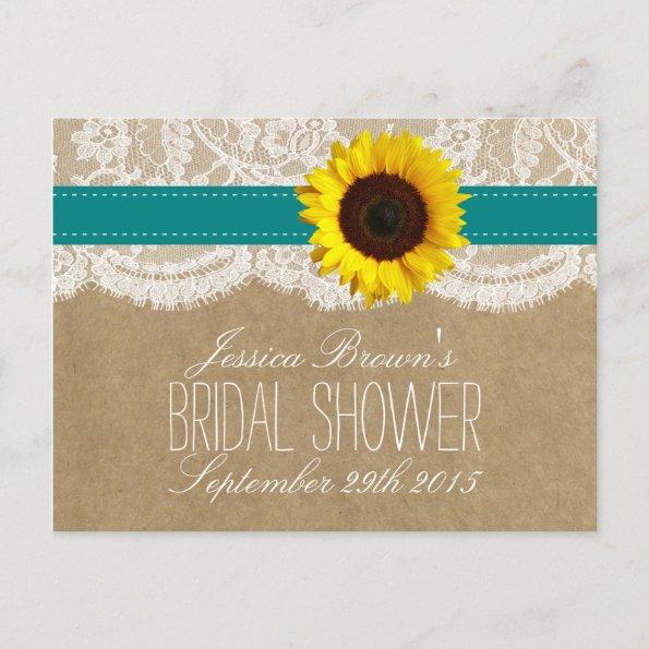 Kraft, Lace & Sunflower Bridal Shower Recipe Invitations