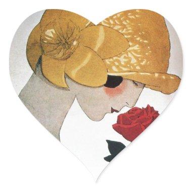 LADY WITH RED ROSE HEART HEART STICKER