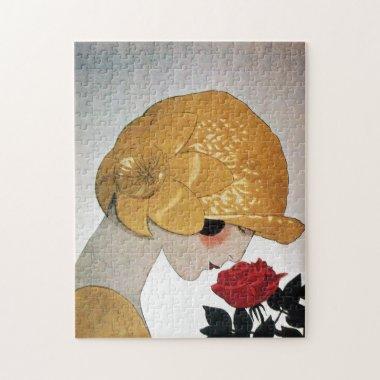 LADY WITH RED ROSE JIGSAW PUZZLE
