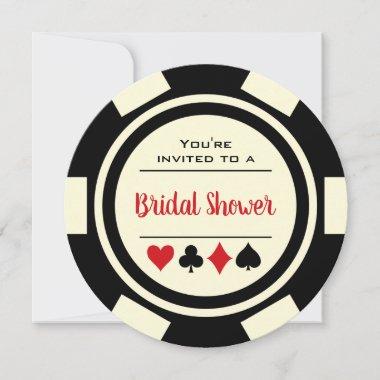 Las Vegas Poker Chip Black Off White Bridal Shower Invitations