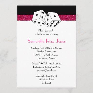 Las Vegas Wedding Bridal Shower Pink Dice Theme Invitations