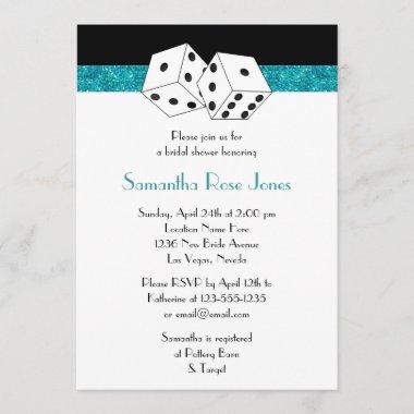Las Vegas Wedding Bridal Shower Teal Dice Theme Invitations