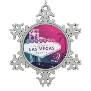 Las Vegas Wedding Monogram Keepsake Snowflake Pewter Christmas Ornament