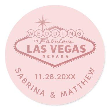 Las Vegas Wedding Rose Gold Pink Bridal Shower Classic Round Sticker