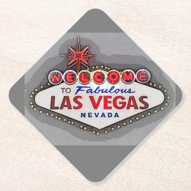 Las Vegas Welcome Sign silver, gray Paper Coaster