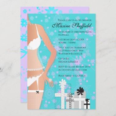 Latina Lingerie Bridal Shower Teal and Purple Invitations