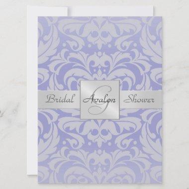 Lavendar Damask Bridal Shower Monogram Invitations