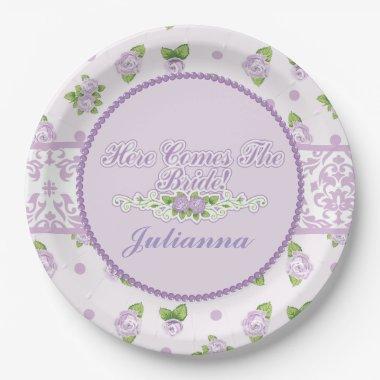 Lavender Damask & Country Rose, Bridal Shower Paper Plates