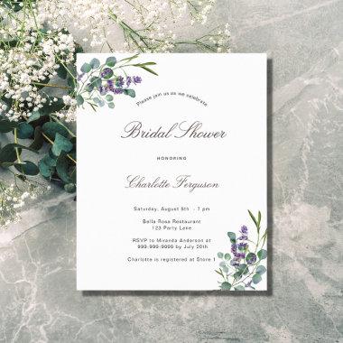 Lavender eucalyptus bridal shower budget flyer