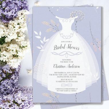 Lavender Floral Elegance Bride Gown Bridal Shower Invitations